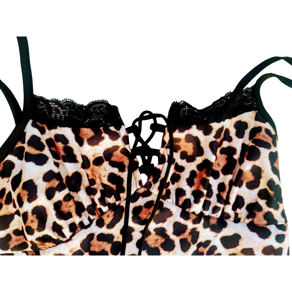 Topshop Leopard Print Lace Trim Cami Mini Dress Animal Print Y2K Aesthetic 4 - Picture 4 of 4